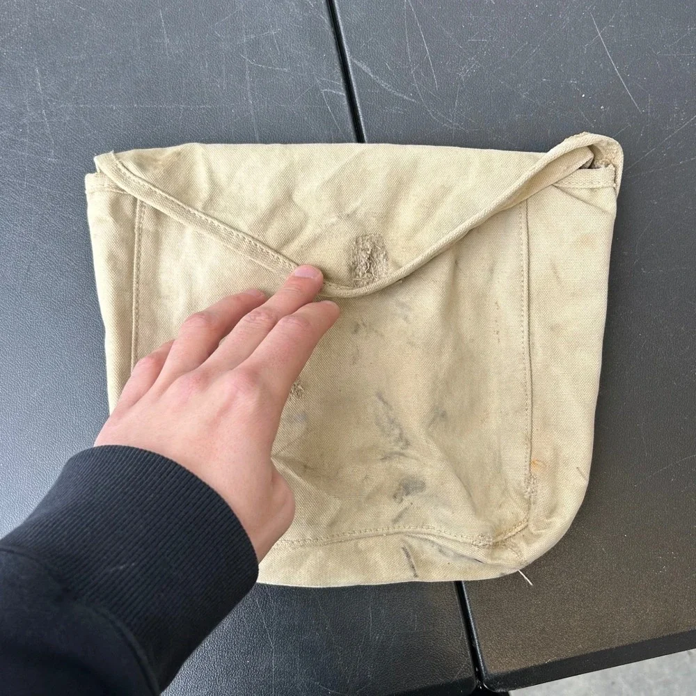 EARLY Vintage Beige Cream Bag Pouch Button Closure Bag Vintage Antique